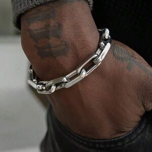 Titanium Steel Men's Cuban Bracelet, Thick Chain, Stainless Steel